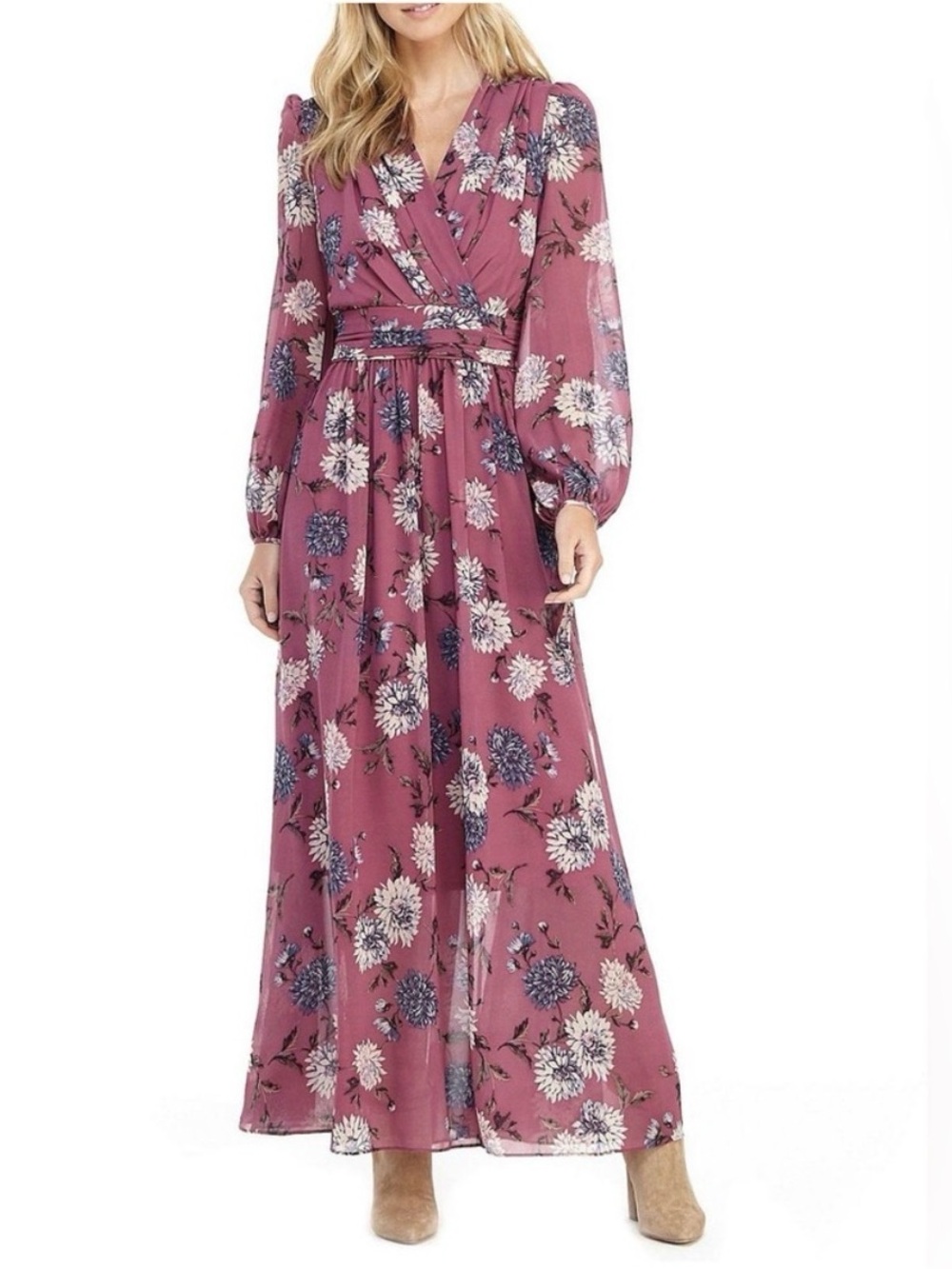 Gal Meets Glam Mauve Floral Maxi Dress